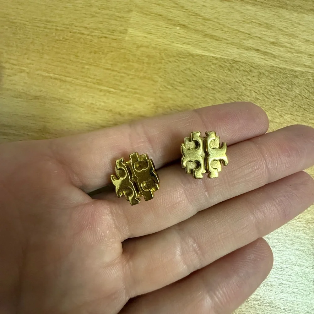 Tory Burch gold tone stud logo earrings - Picture 1 of 6